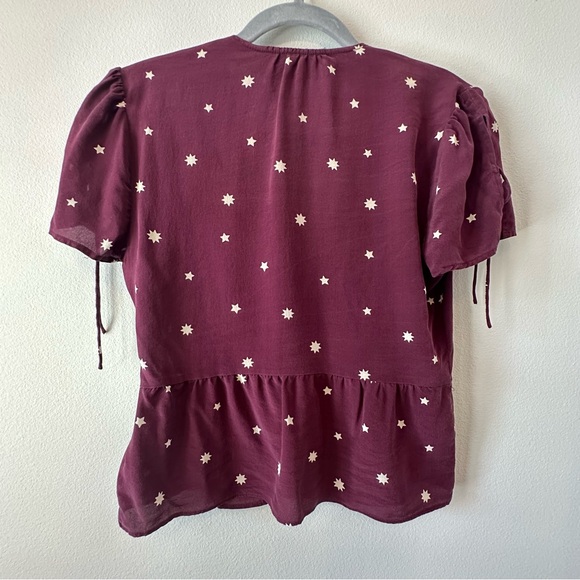 Madewell Silk Belle Star Mix Burgundy Button Top - Picture 8 of 9